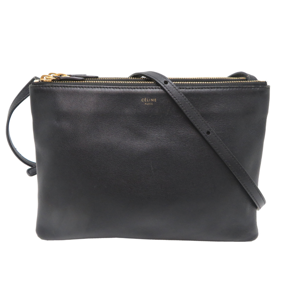 Celine Trio Shoulder Bag for Women, Leather, Black